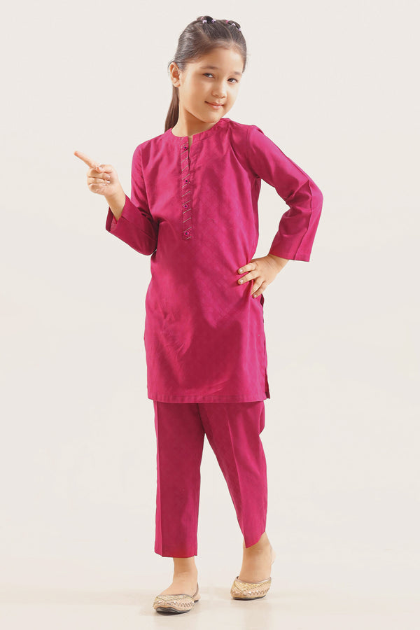 Stitched Cotton Jacquard 2 Piece (Shirt/trouser) For Kids