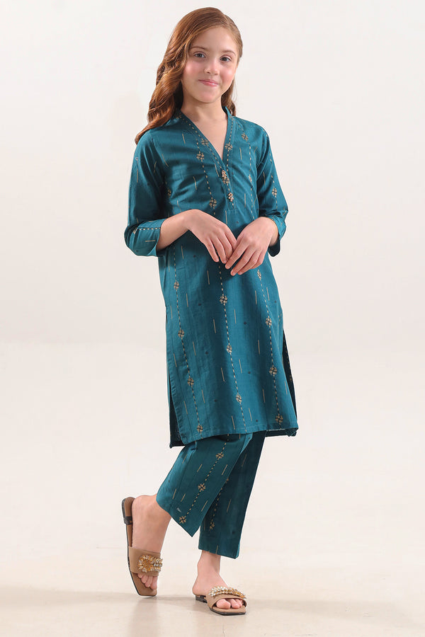 Stitched Cotton Jacquard 2 Piece (Shirt/trouser) For Kids