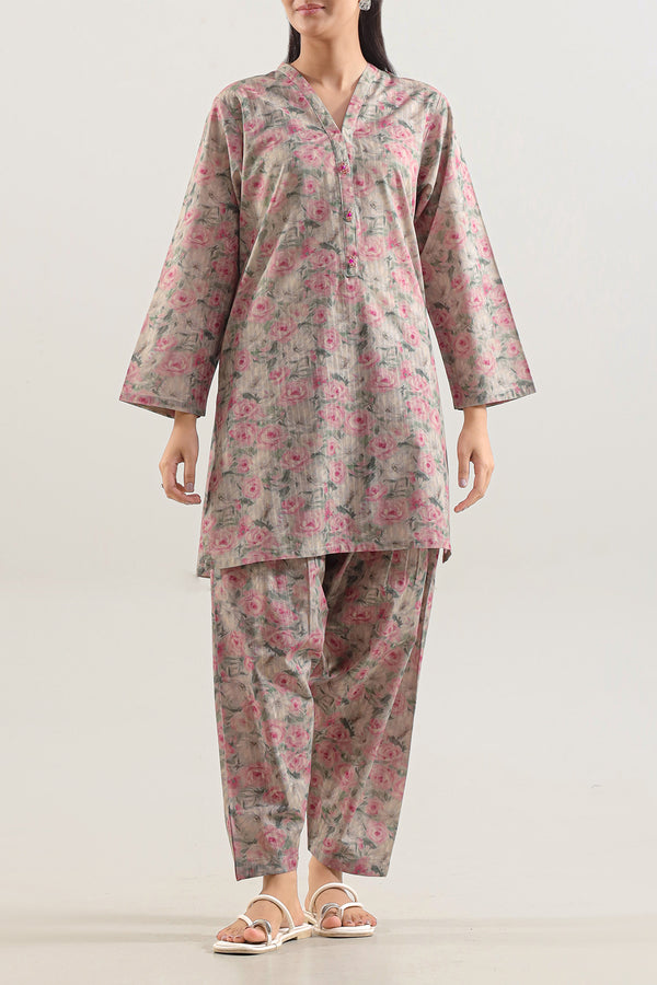 Printed Self Strip Lawn Stitched 2 Piece (Shirt/Trouser)