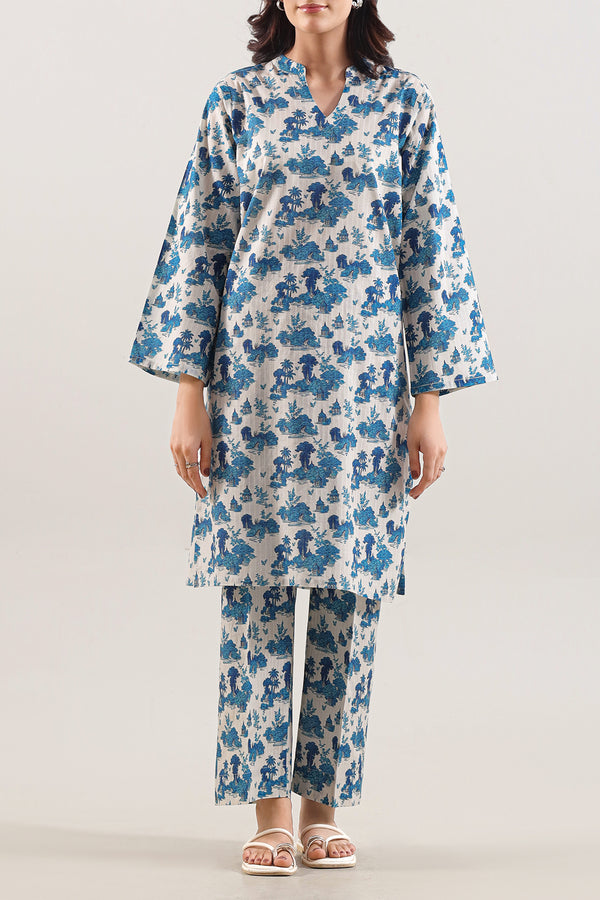 Printed Self Strip Lawn Stitched 2 Piece (Shirt/Trouser)