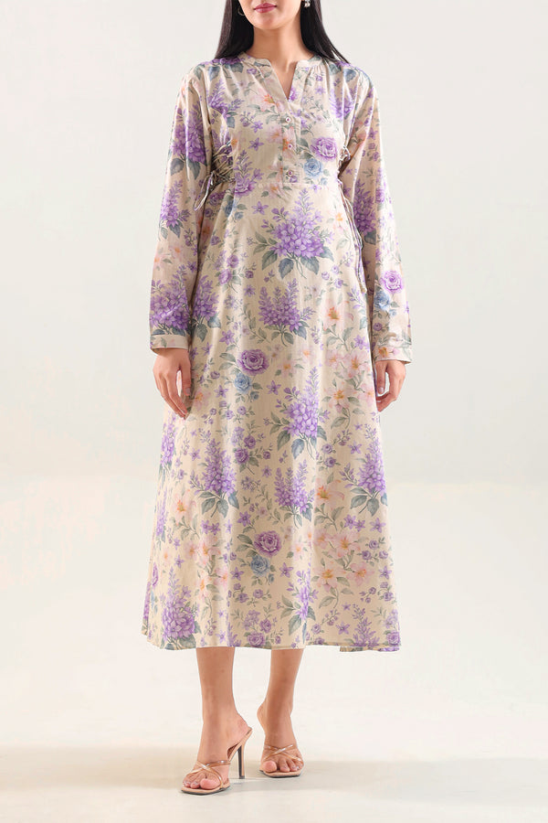 Printed Self Strip Lawn Stitched Dress