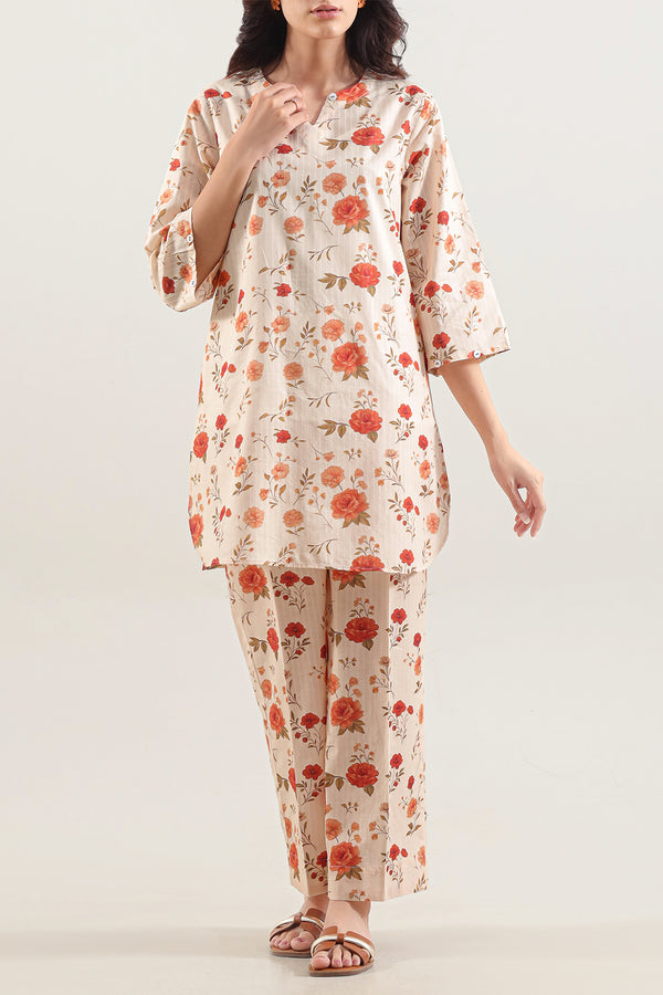 Printed Self Strip Lawn Stitched 2 Piece (Shirt/Trouser)