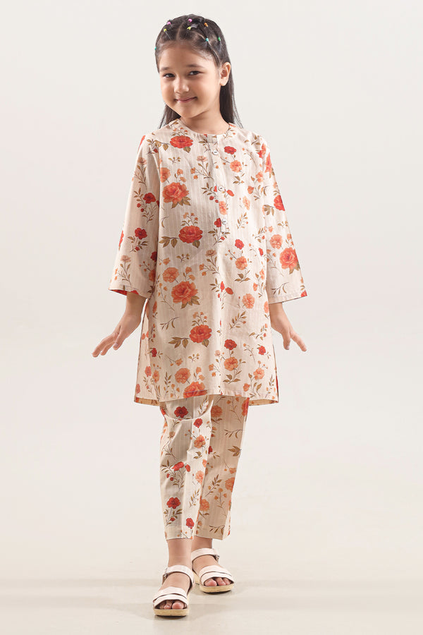 Printed Self Strip Lawn Stitched 2 Piece (Shirt/Trouser) For Kids