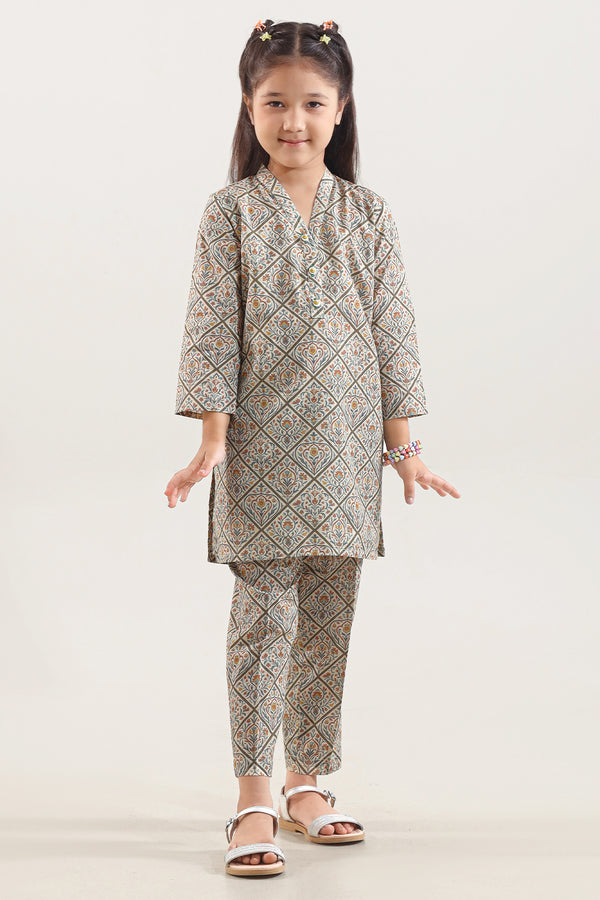 Printed Self Strip Lawn Stitched 2 Piece (Shirt/Trouser) For Kids