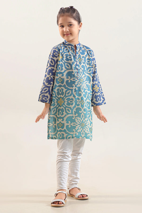 Stitched Printed Arabic Linen Shirt For Kids