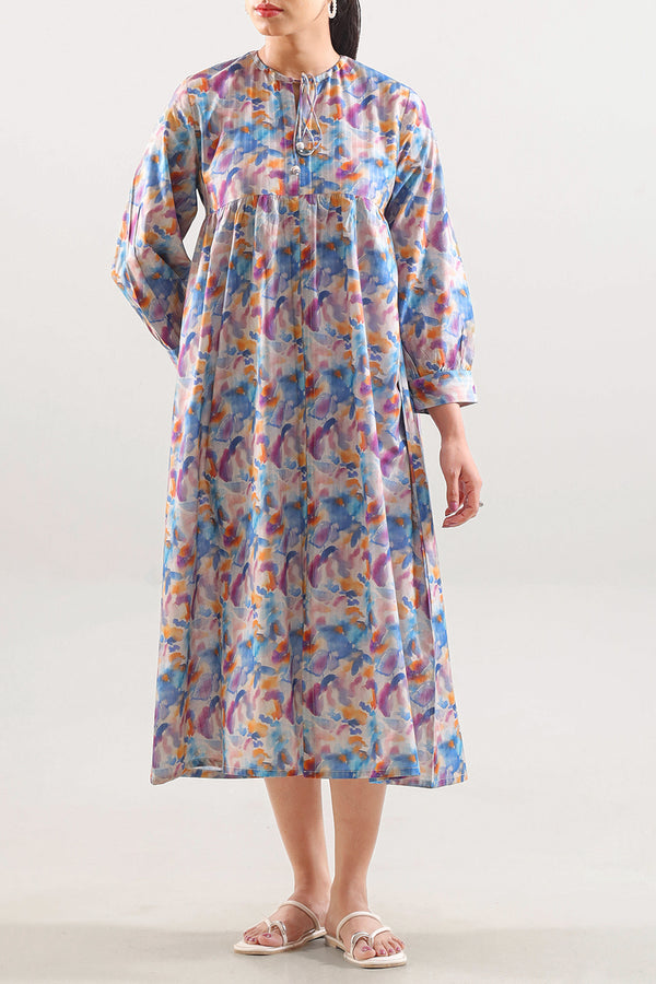 Printed Self Strip Lawn Stitched Dress