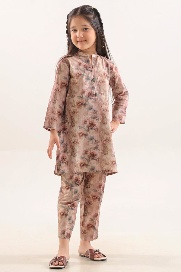Printed Self Strip Lawn Stitched 2 Piece (Shirt/Trouser) For Kids