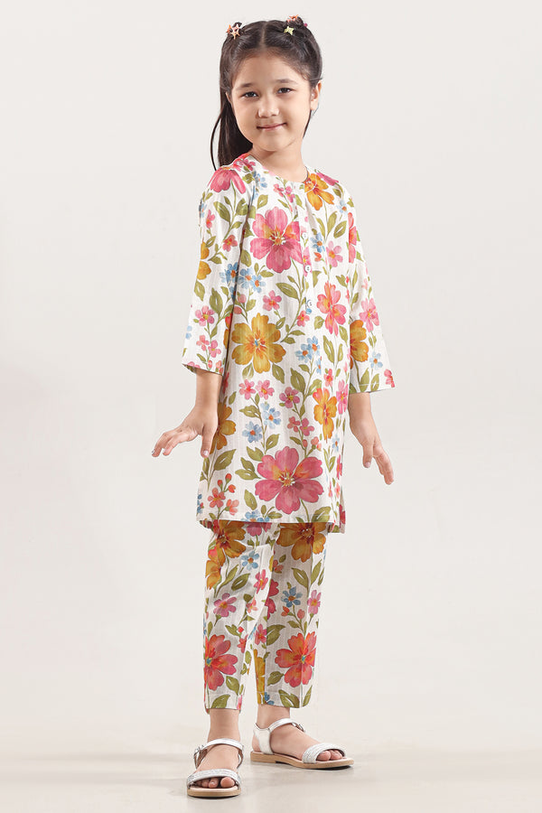 Printed Self Strip Lawn Stitched 2 Piece (Shirt/Trouser) For Kids