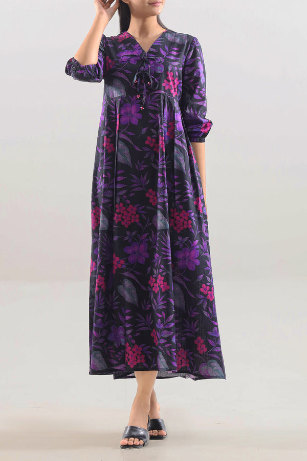 Printed Self Strip Lawn Stitched Dress