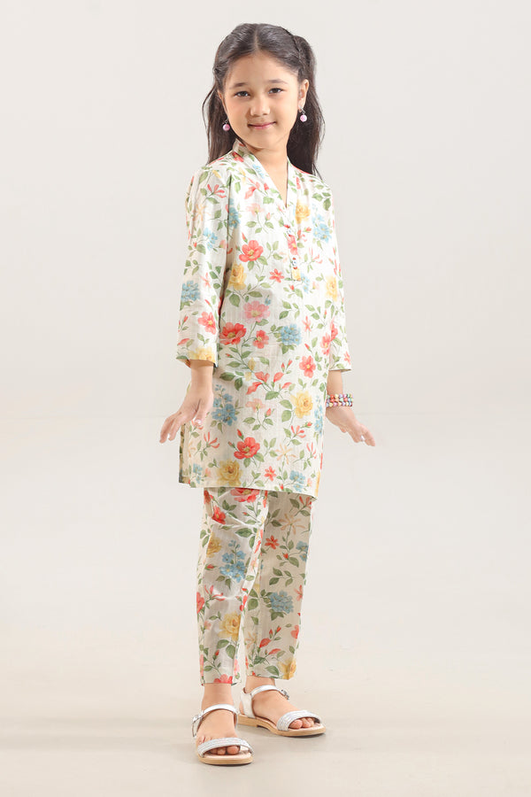 Printed Self Strip Lawn Stitched 2 Piece (Shirt/Trouser) For Kids