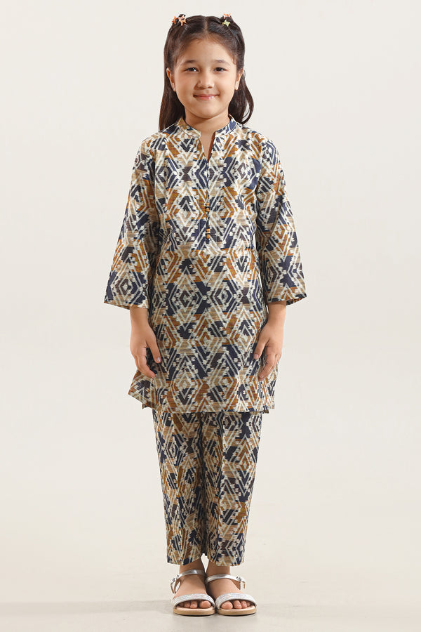 Printed Self Strip Lawn Stitched 2 Piece (Shirt/Trouser) For Kids