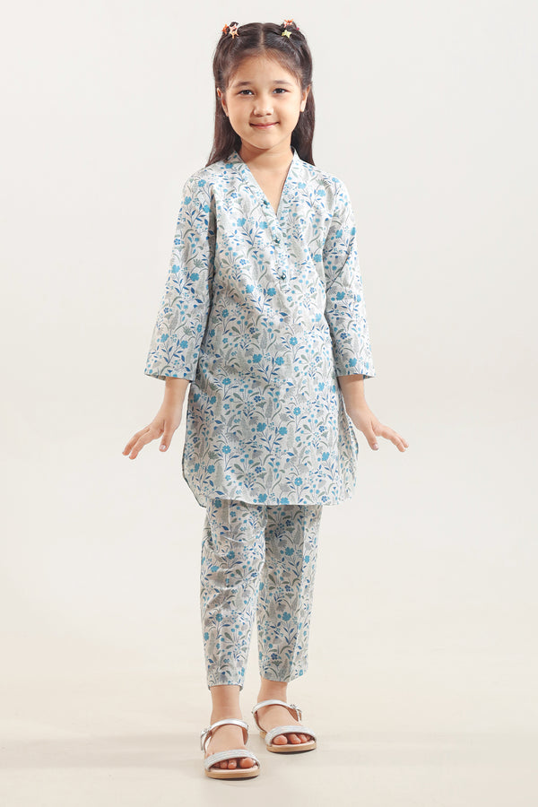 Printed Self Strip Lawn Stitched 2 Piece (Shirt/Trouser) For Kids