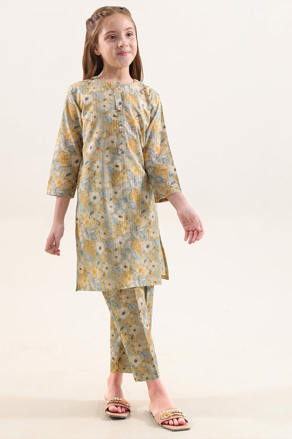 Printed Self Strip Lawn Stitched 2 Piece (Shirt/Trouser) For Kids