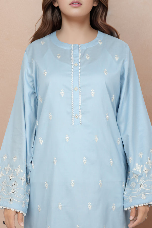 Cambric Solid Embroidered Stitched Shirt