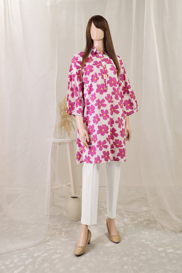 Printed Cotton Slub Stitched Shirt