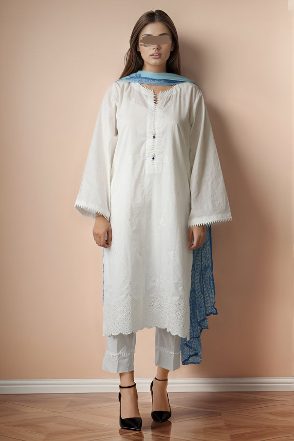 Printed Embroidered Cotton Dobby Stitched 3 Piece