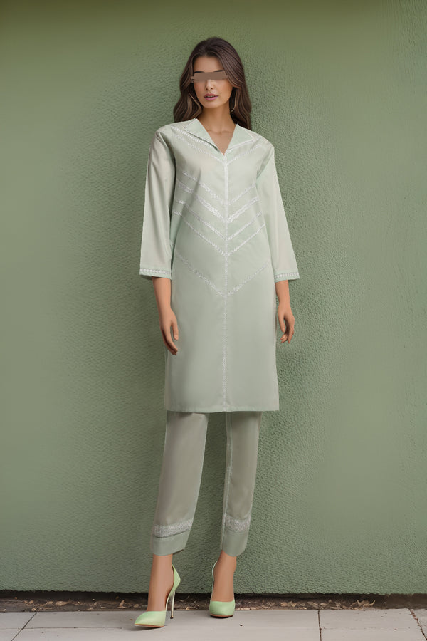 Solid Emb Cotton Stitched 2 Piece (Shirt/Trouser)