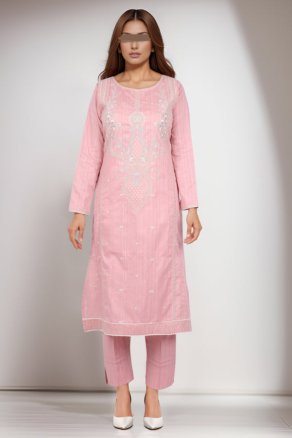 Solid Embroidered Slub Viscose Stitched 2 Piece (Shirt/Trouser)