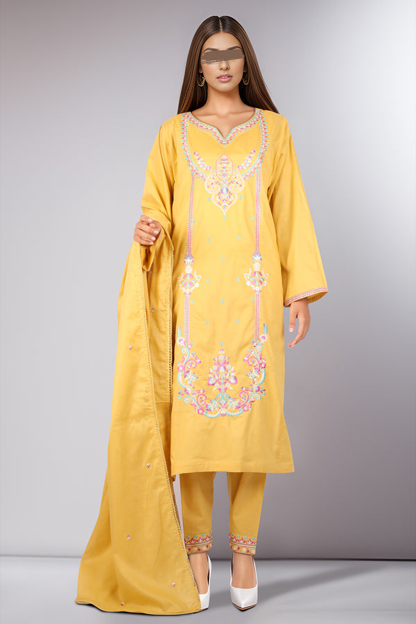 Luxury Pret Embroidered Cotton Stitched 3 Piece