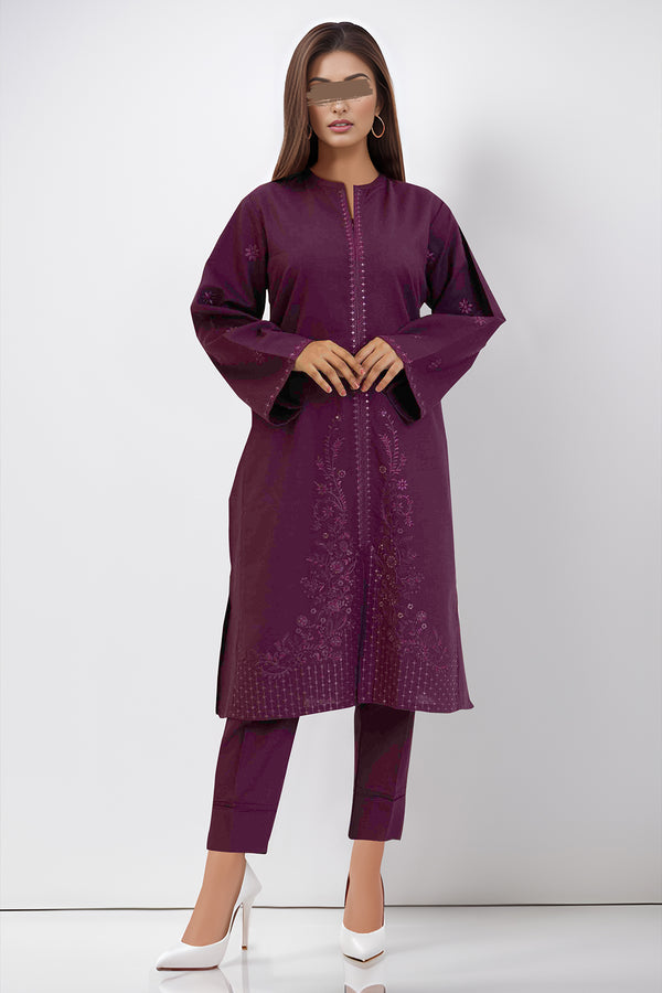 Solid+Embroidered Khaddar Stitched 2 Piece (Shirt/Trouser)