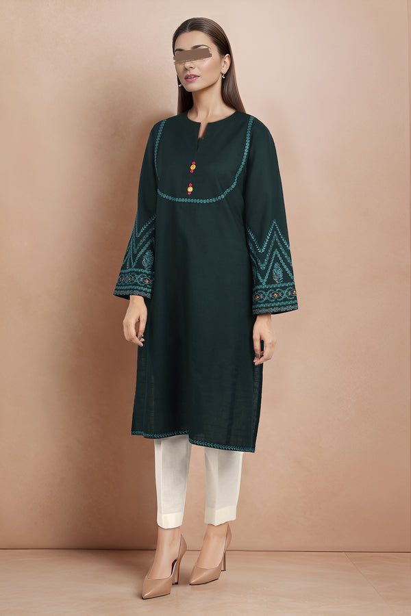 Solid Embroidered Khaddar Stitched Shirt