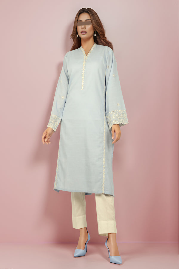 Solid+Embroidered Khaddar Stitched Shirt