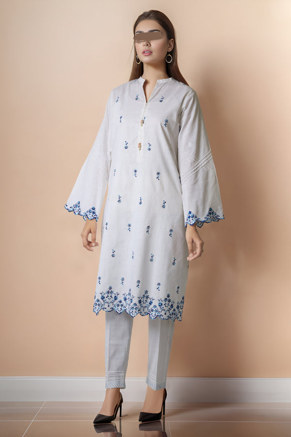 Solid Embroidered Cross Hatch Stitched 2 Piece (Shirt/Trouser)