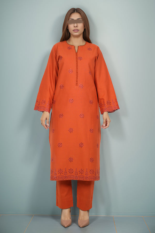 Solid Embroidered Cross Hatch Stitched 2 Piece (Shirt/Trouser)