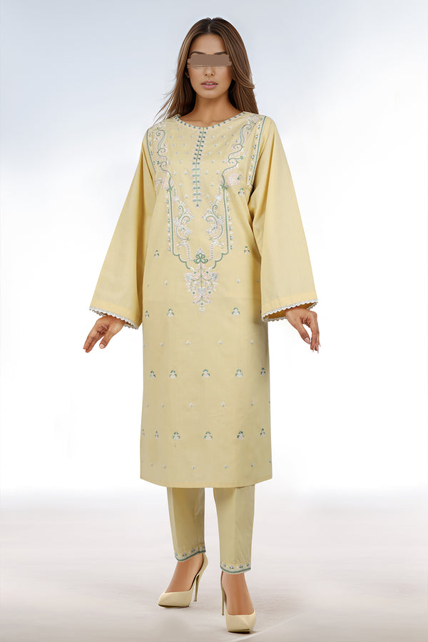 Solid Embroidered Slub Viscose Stitched 2 Piece (Shirt/Trouser)