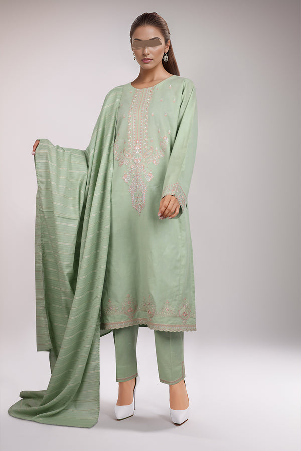 Embroidered Cotton Jacquard Stitched 3 Piece