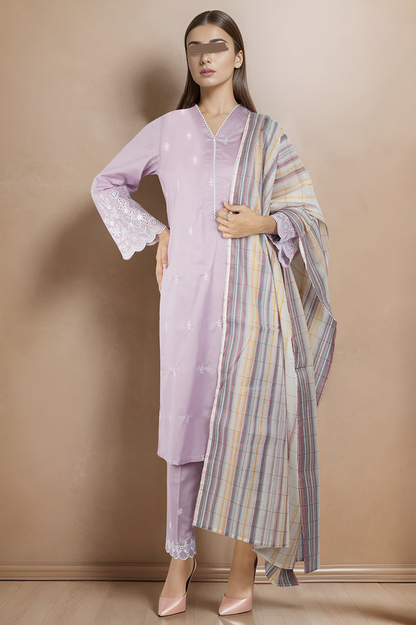 Solid Embroidered Cotton Jacquard Stitched 2 Piece (Shirt/Dupatta)