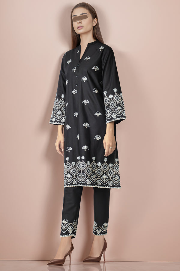 Solid Embroidered Cotton Stitched 2 Piece (Shirt/Trouser)