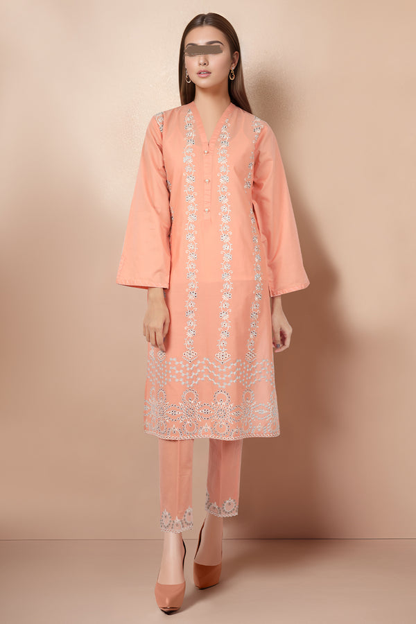 Solid Embroidered Cotton Stitched 2 Piece (Shirt/Trouser)