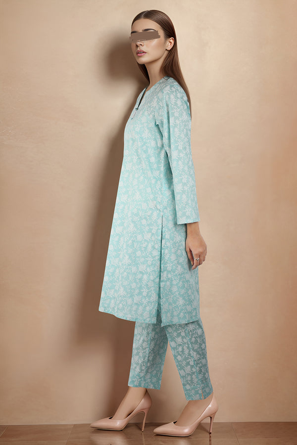 Printed Embroidered Cotton Dobby Stitched 2 Piece (Shirt/Trouser)