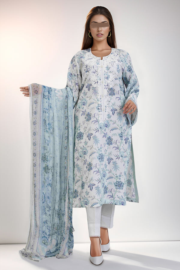 Printed Embroidered cotton Filament Stitched 3 Piece