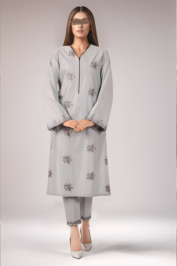 Solid Embroidered Cotton Stitched 2 Piece (Shirt/Trouser)