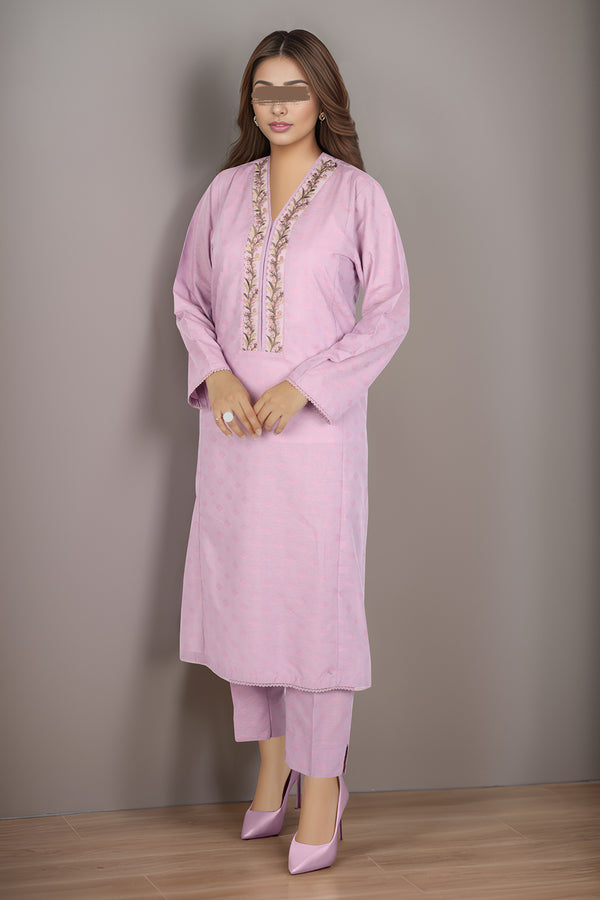 Cotton Jacquard Embroidered Stitched 2 Piece (Shirt/Trouser)