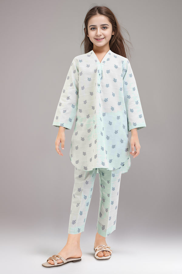 Stitched Cotton Jacquard Shirt/trouser For Kids