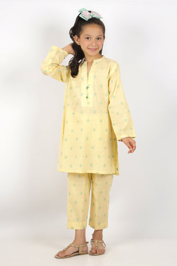 Stitched Cotton Jacquard Shirt/trouser For Kids