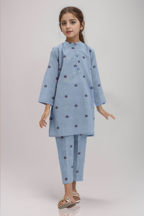 Stitched Cotton Jacquard Shirt/trouser For Kids