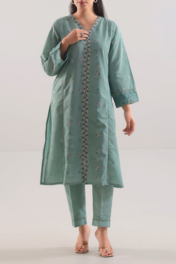 Solid Embroidered Reverse Jacquard Stitched 2 Piece (Shirt/Trouser)