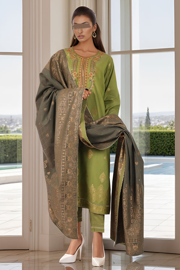 Embroidered Cotton Jacquard Stitched/Unstitched 3 Piece