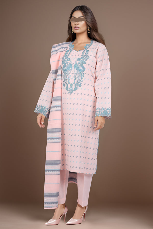 Embroidered Cotton Jacquard Stitched/Unstitched 3 Piece