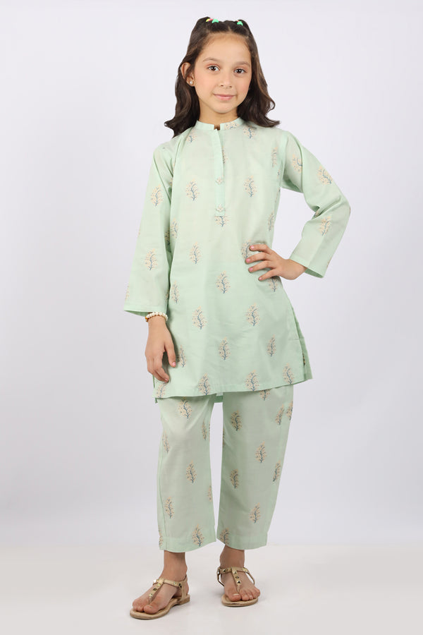 Stitched Cotton Jacquard Shirt/trouser For Kids