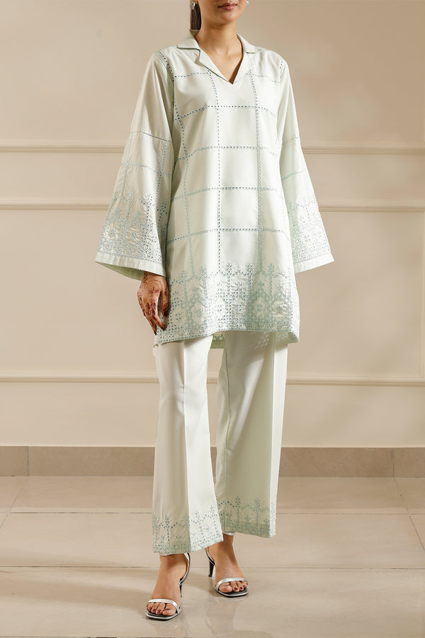 Solid Embroidered Easy Care Weave Stitched 2 Piece (Shirt/Trouser)