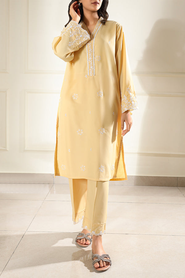 Solid Embroidered Easy Care Weave Stitched Shirt