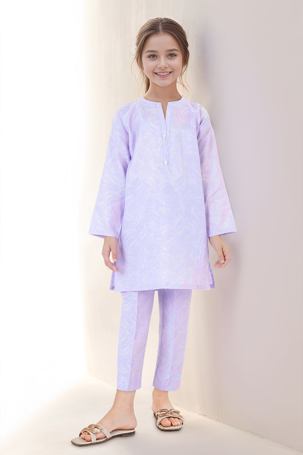 Stitched Cotton Jacquard Shirt/trouser For Kids