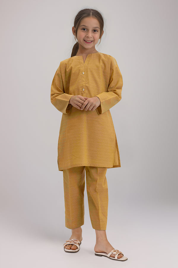 Stitched Cotton Jacquard Shirt/trouser For Kids