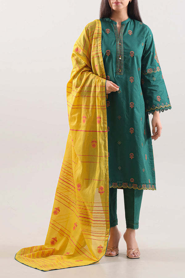 Luxury Pret Embroidered Cotton Jacquard Stitched 3 Piece