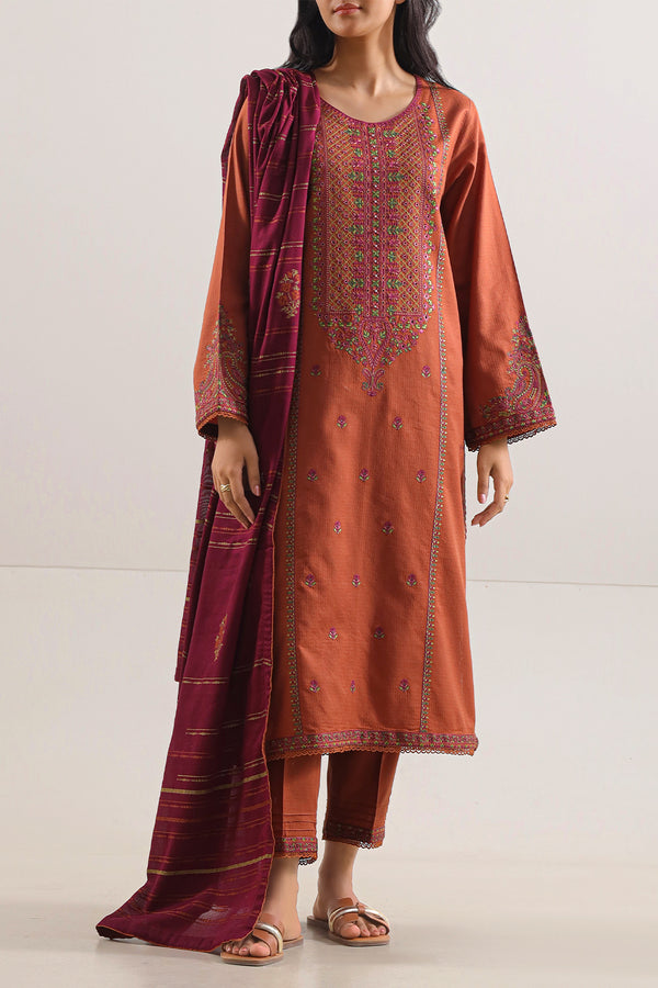 Luxury Pret Embroidered Cotton Jacquard Stitched 3 Piece